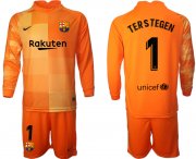 Wholesale Cheap Men 2021-2022 Club Barcelona orange red goalkeeper Long Sleeve 1 Soccer Jersey