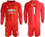 Wholesale Cheap Manchester United #1 De Gea Red Goalkeeper Long Sleeves Soccer Club Jersey
