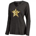 Wholesale Cheap Women's Houston Astros Gold Collection Long Sleeve V-Neck Tri-Blend T-Shirt Black