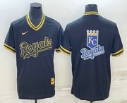 Cheap Men's Kansas City Royals Big Logo Black Gold Nike Cooperstown Legend V Neck Jerseys