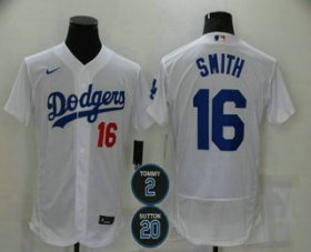 Wholesale Cheap Men\'s Los Angeles Dodgers #16 Will Smith White #2 #20 Patch Stitched MLB Flex Base Nike Jersey
