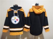 Wholesale Cheap Men's Pittsburgh Steelers Bank Black Ageless Must-Have Lace-Up Pullover Hoodie