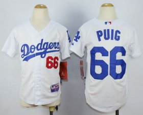 Wholesale Cheap Dodgers #66 Yasiel Puig White Cool Base Stitched Youth MLB Jersey