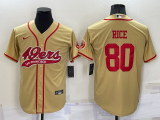 Wholesale Cheap Men's San Francisco 49ers #80 Jerry Rice Gold Stitched Cool Base Nike Baseball Jersey