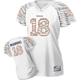 Wholesale Cheap Nike Broncos #18 Peyton Manning White Women\'s Zebra Field Flirt Stitched NFL Elite Jersey