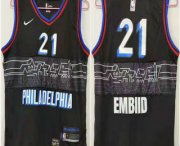 Wholesale Cheap Men's Philadelphia 76ers #21 Joel Embiid NEW Black Nike 2021 Swingman City Edition Jersey
