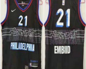Wholesale Cheap Men\'s Philadelphia 76ers #21 Joel Embiid NEW Black Nike 2021 Swingman City Edition Jersey