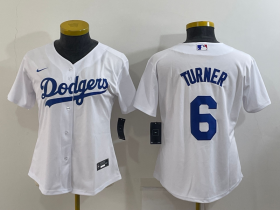 Wholesale Cheap Women\'s Los Angeles Dodgers #6 Trea Turner White Stitched MLB Cool Base Nike Jersey