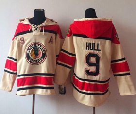 Wholesale Cheap Blackhawks #9 Bobby Hull Cream Sawyer Hooded Sweatshirt Stitched NHL Jersey