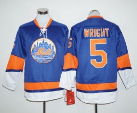 Wholesale Cheap Mets #5 David Wright Blue Long Sleeve Stitched MLB Jersey