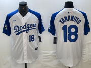 Cheap Mens Los Angeles Dodgers #18 Yoshinobu Yamamoto Number White Blue Fashion Stitched Cool Base Limited Jersey