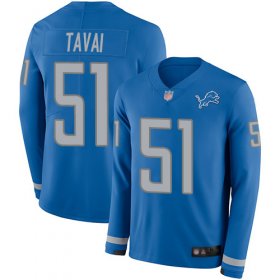 Wholesale Cheap Nike Lions #51 Jahlani Tavai Blue Team Color Men\'s Stitched NFL Limited Therma Long Sleeve Jersey