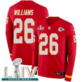 Wholesale Cheap Nike Chiefs #26 Damien Williams Red Super Bowl LIV 2020 Team Color Men\'s Stitched NFL Limited Therma Long Sleeve Jersey