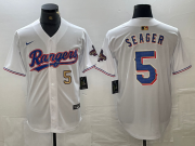 Cheap Men's Texas Rangers #5 Corey Seager Number White 2023 World Series Champions Cool Base Jerseys