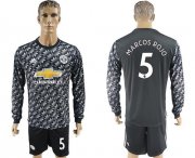 Wholesale Cheap Manchester United #5 Marcos Rojo Black Long Sleeves Soccer Club Jersey