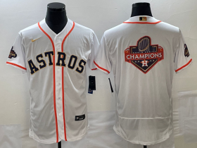 Cheap Men\'s Houston Astros Big Logo 2023 White Gold World Serise Champions Patch Flex Base Stitched Jersey