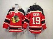 Wholesale Cheap Blackhawks #19 Jonathan Toews Red Sawyer Hooded Sweatshirt Stitched Youth NHL Jersey