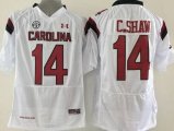 Wholesale Cheap Men's South Carolina Gamecocks #14 Connor Shaw White NCAA Football Under Armour Jersey