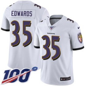 Wholesale Cheap Nike Ravens #35 Gus Edwards White Men\'s Stitched NFL 100th Season Vapor Untouchable Limited Jersey