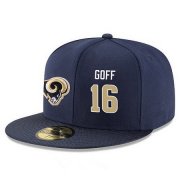 Wholesale Cheap Los Angeles Rams #16 Jared Goff Snapback Cap NFL Player Navy Blue with Gold Number Stitched Hat