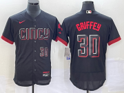 Wholesale Cheap Men's Cincinnati Reds #30 Ken Griffey Jr Number Black 2023 City Connect Flex Base Stitched Jersey 2