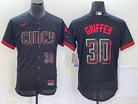 Wholesale Cheap Men\'s Cincinnati Reds #30 Ken Griffey Jr Number Black 2023 City Connect Flex Base Stitched Jersey 2