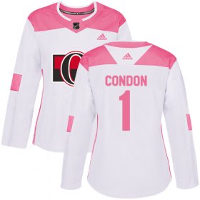 Wholesale Cheap Adidas Senators #1 Mike Condon White/Pink Authentic Fashion Women\'s Stitched NHL Jersey