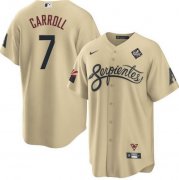 Men's Arizona Diamondbacks #7 Corbin Carroll Gold 2023 World Series City Connect Cool Base Stitched Baseball Jersey