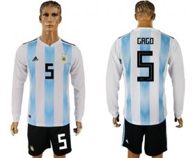 Wholesale Cheap Argentina #5 Gago Home Long Sleeves Soccer Country Jersey