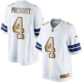 Wholesale Cheap Nike Cowboys #4 Dak Prescott White Men\'s Stitched NFL Limited Gold Jersey