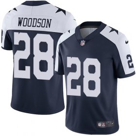 Wholesale Cheap Nike Cowboys #28 Darren Woodson Navy Blue Thanksgiving Men\'s Stitched NFL Vapor Untouchable Limited Throwback Jersey