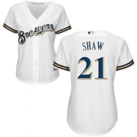 Wholesale Cheap Brewers #21 Travis Shaw White Home Women\'s Stitched MLB Jersey