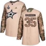 Wholesale Cheap Adidas Stars #35 Anton Khudobin Camo Authentic 2017 Veterans Day 2020 Stanley Cup Final Stitched NHL Jersey