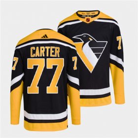 Wholesale Cheap Men\'s Pittsburgh Penguins #77 Jeff Carter Black 2022 Reverse Retro Stitched Jersey