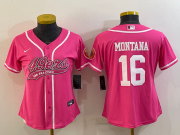 Wholesale Cheap Women's San Francisco 49ers #16 Joe Montana Pink With Patch Cool Base Stitched Baseball Jersey
