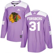 Wholesale Cheap Adidas Blackhawks #31 Anton Forsberg Purple Authentic Fights Cancer Stitched NHL Jersey