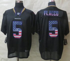 Wholesale Cheap Nike Ravens #5 Joe Flacco Black Men\'s Stitched NFL Elite USA Flag Fashion Jersey