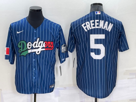 Wholesale Cheap Men\'s Los Angeles Dodgers #5 Freddie Freeman Navy Blue Pinstripe 2020 World Series Cool Base Nike Jersey