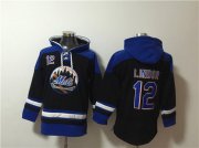 Wholesale Cheap Men's New York Mets #12 Francisco Lindor Black Blue Ageless Must-Have Lace-Up Pullover Hoodie