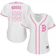 Wholesale Cheap Red Sox #26 Wade Boggs White/Pink Fashion Women's Stitched MLB Jersey