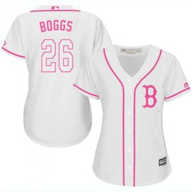 Wholesale Cheap Red Sox #26 Wade Boggs White/Pink Fashion Women\'s Stitched MLB Jersey
