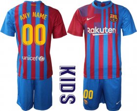 Wholesale Cheap Youth 2021-2022 Club Barcelona home blue customized Nike Soccer Jersey