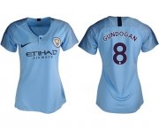 Wholesale Cheap Women's Manchester City #8 Gundogan Home Soccer Club Jersey