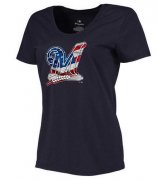 Wholesale Cheap Women's Milwaukee Brewers USA Flag Fashion T-Shirt Navy Blue