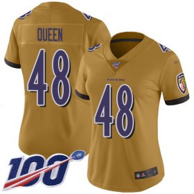Wholesale Cheap Nike Ravens #48 Patrick Queen Gold Women\'s Stitched NFL Limited Inverted Legend 100th Season Jersey