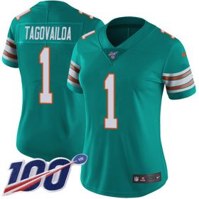 Wholesale Cheap Nike Dolphins #1 Tua Tagovailoa Aqua Green Alternate Women\'s Stitched NFL 100th Season Vapor Untouchable Limited Jersey