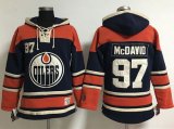 Wholesale Cheap Edmonton Oilers #97 Connor McDavid Navy Blue Women's Old Time Lacer NHL Hoodie
