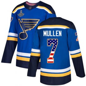Wholesale Cheap Adidas Blues #7 Joe Mullen Blue Home Authentic USA Flag Stanley Cup Champions Stitched NHL Jersey