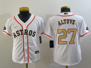 Cheap Youth Houston Astros #27 Jose Altuve 2023 White Gold World Serise Champions Patch Cool Base Stitched Jersey