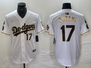 Cheap Men's Los Angeles Dodgers #17 Shohei Ohtani Number White Gold Fashion Stitched Cool Base Limited Jersey